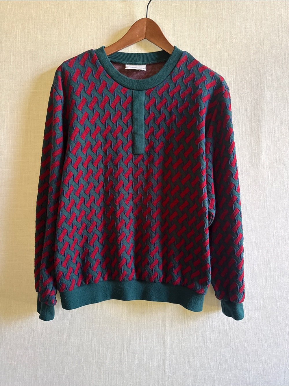 Vintage Alfred Dunner USA Green Red Woven Texture Crewneck Sweatshirt Size L